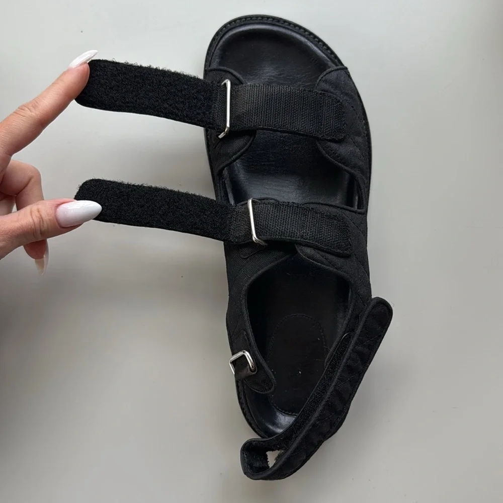 Chanel Quilted Dad Sandals, Black, Size 39.5